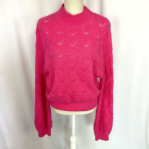 ASTR The Label Women Pointelle Sweater Cropped Pink Magenta Women’s XL
